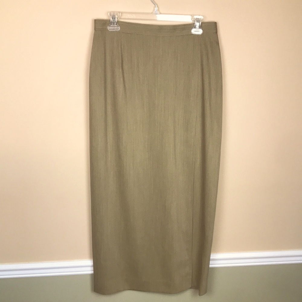 VTG Carlisle Women’s Wool Light Olive Green Maxi Pencil Skirt - Picture 1 of 6